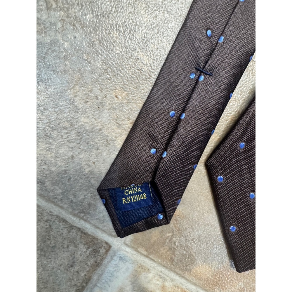 Eagle Shirtmakers Mens Brown Light Blue Polka Dot Silk Blend Necktie RN121148